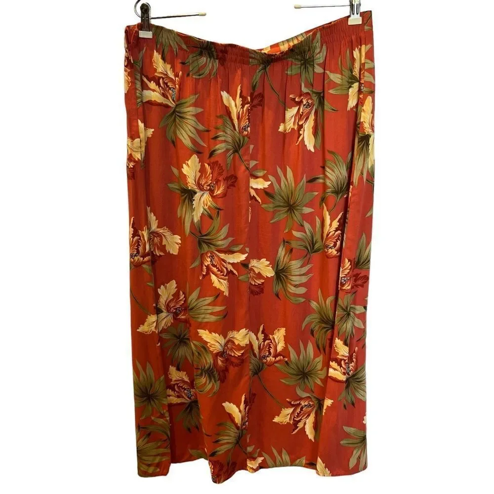 Sag Harbor Women's Skirt Beautiful Floral Size Large Burnt orange, sage & cream
